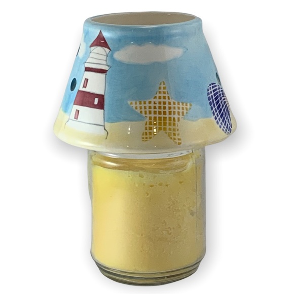 Not Branded Other - Candle Jar Shade Coastal Nautical Beach Lighthouse Shells Medium Ceramic